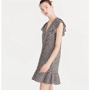 Madewell Gingham Ruffle Hem Dress Black White Check Size 0 Cottagecore